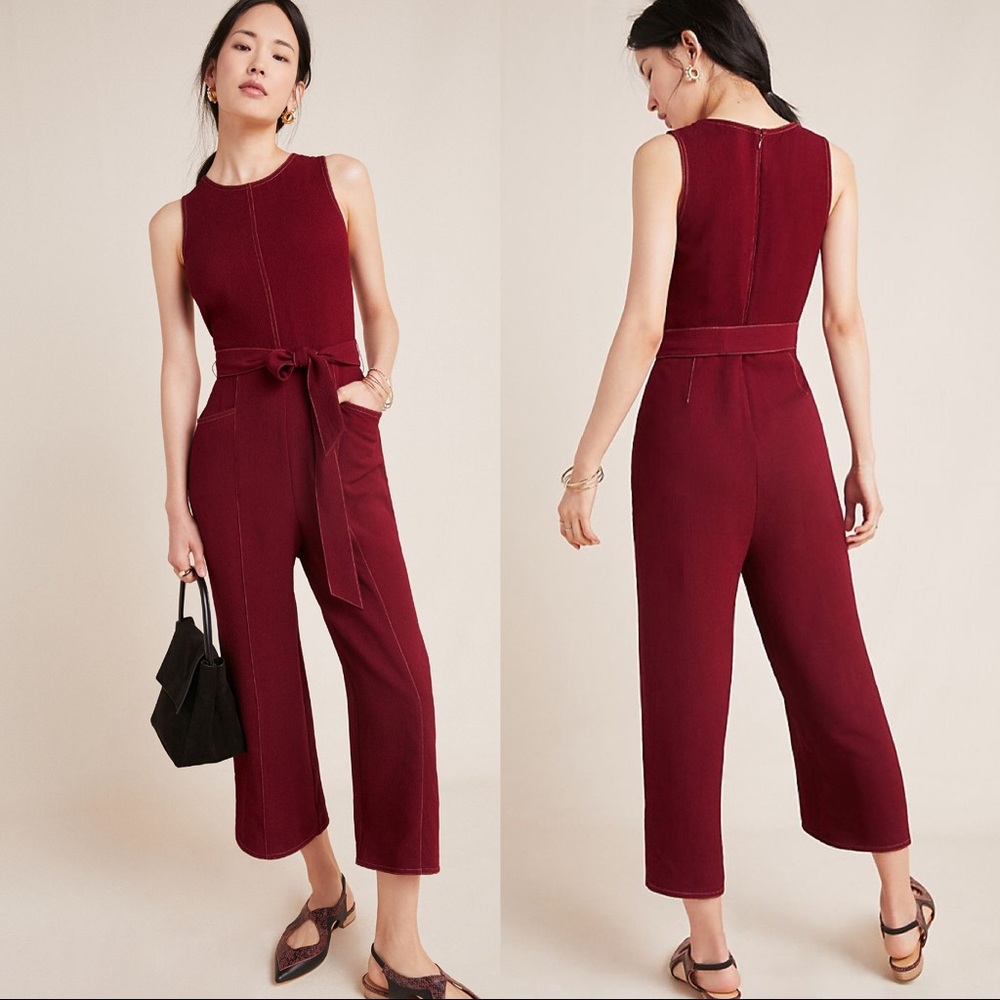 Anthropologie Colleen Stitched Jumpsuit Burgundy
